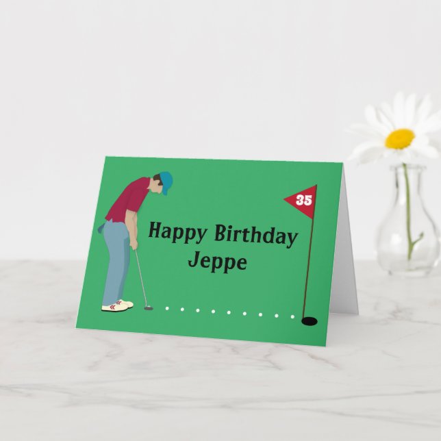 Golfer Putting Golf Ball Birthday Card (Small Plant)