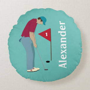 Golfer Putting Round Pillow