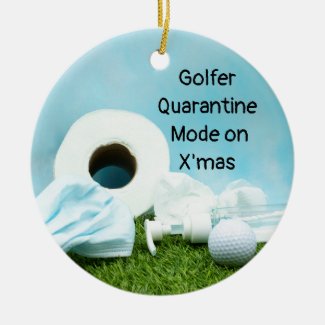 Golfer quarantine Christmas face mask and tissue Ceramic Ornament