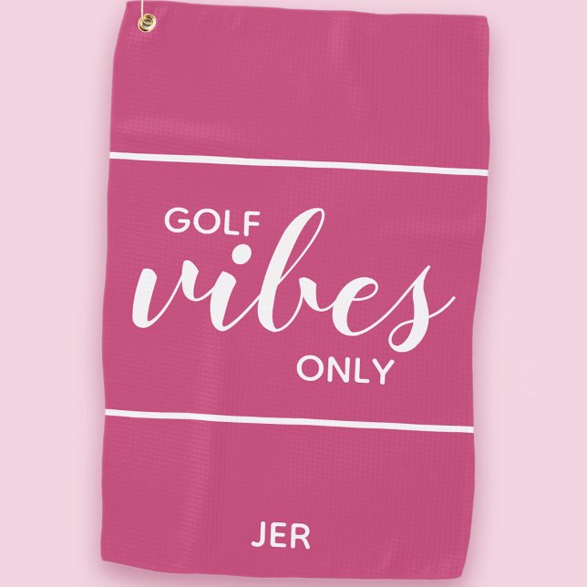 Golfer Quote Golf Vibes Only Custom |  Hot Pink Towel (Golfer Quote Golf Vibes Only Custom | Hot Pink Golf Towel)