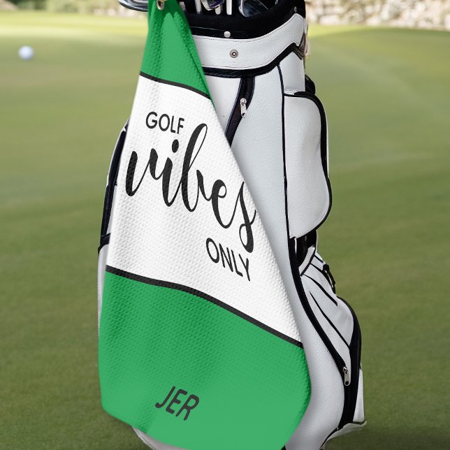 Golfer Quote Golf Vibes Only Green Personalized Golf Towel (Creator Uploaded)