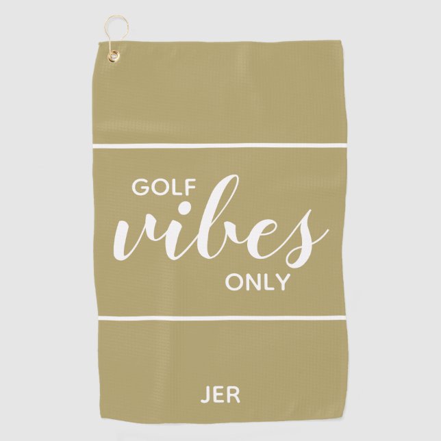 Golfer Quote Golf Vibes Only Personalized | Gold Golf Towel (Front)