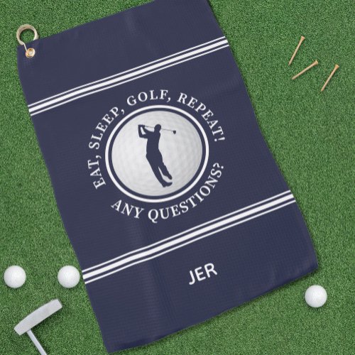 Golfer Quote Male Sports Pro Golf Ball Navy Blue Golf Towel