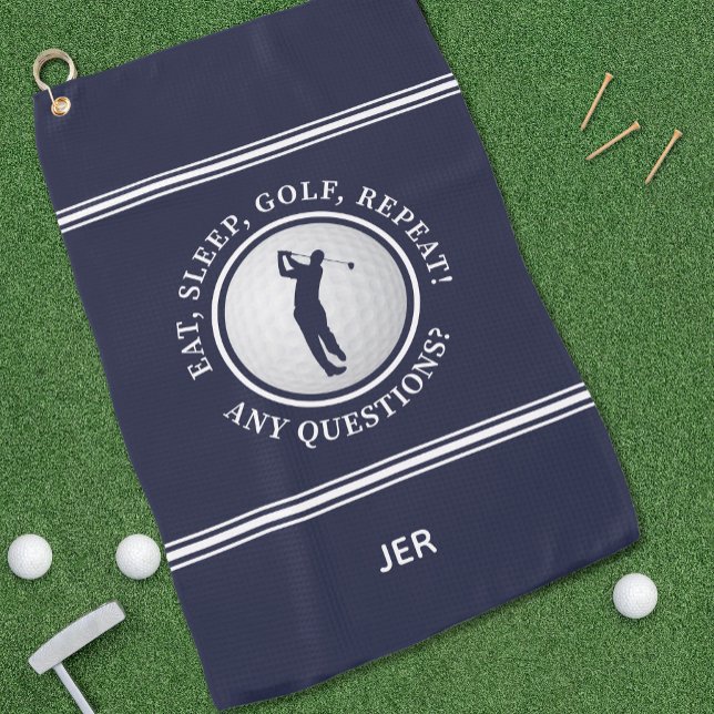 Golfer Quote Male Sports Pro Golf Ball Navy Blue Golf Towel (Creator Uploaded)