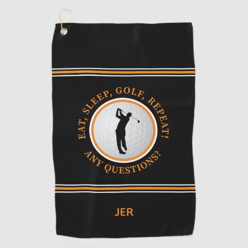 Golfer Quote Male Sports Pro Golf Black Orange Golf Towel