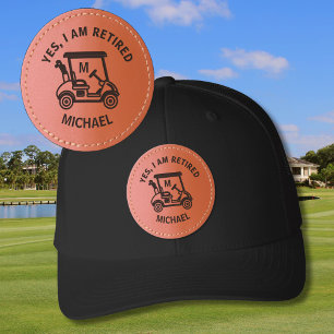 GOLFER RETIREMENT GIFT NAME MONOGRAM LEATHER PATCH HAT