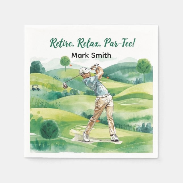 Golfer retirement par tee party golfing on course napkins (Front)