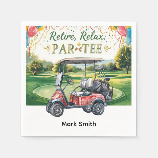 Golfer retirement par tee party golfing on course napkins (Front)