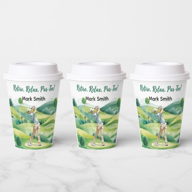 Golfer retirement par tee party golfing on course paper cups (Multi)