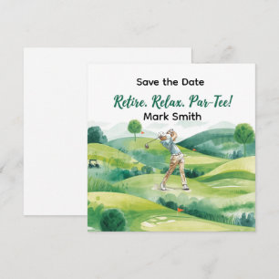 Golfer retirement par tee party golfing on course save the date