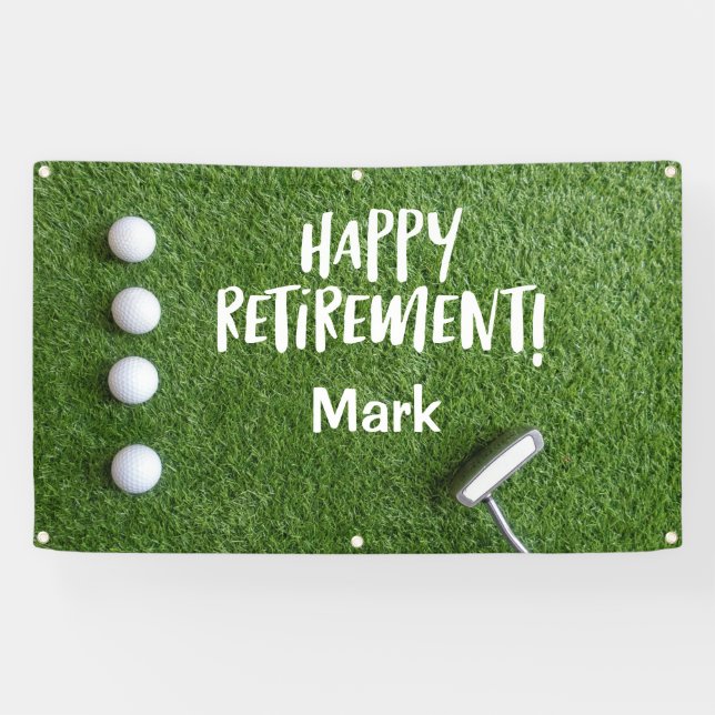 Golfer Retirement Party with golf balls on green Banner (Horizontal)