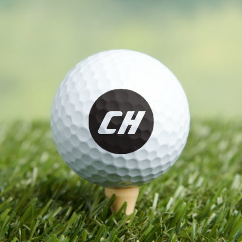 Golfers Bold Initials in Black Circle Monogram Golf Balls