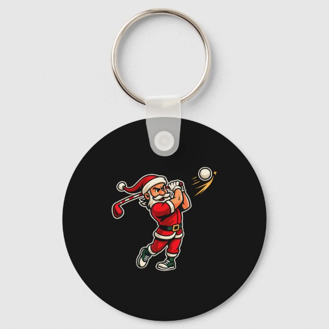 Golfer Santa Christmas Golf Shirt Men Kids Boys Go Keychain (Front)