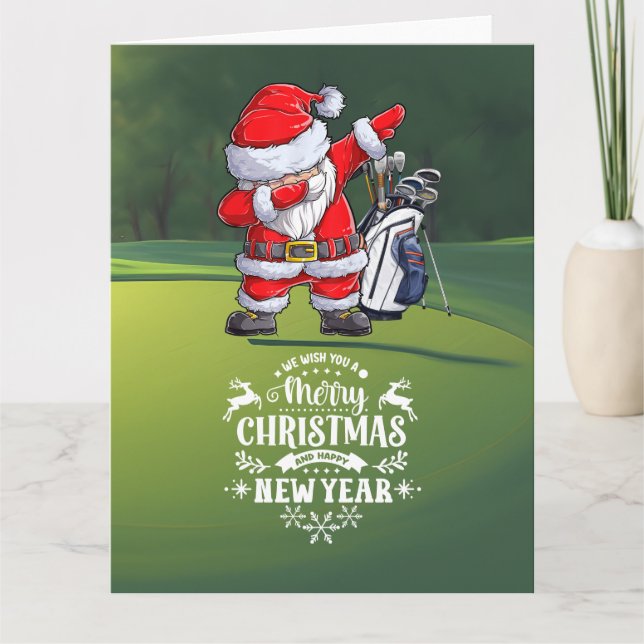 Golfer Santa Claus Dabbing on Course Christmas  Card (Front)