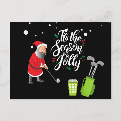 Golfer Santa Claus golfing ball snowing Christmas  Postcard