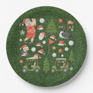 Golfer Santa Claus Golfing in Minnesota on Green Paper Plates