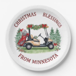 Golfer Santa Claus Golfing in Minnesota on Green Paper Plates