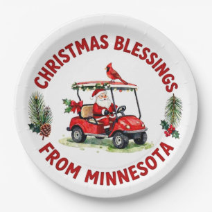 Golfer Santa Claus Golfing in Minnesota on Green Paper Plates