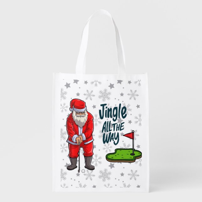 Golfer Santa Claus golfing on  Christmas Holiday   Grocery Bag (Front)