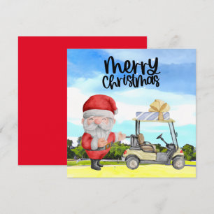 Golfer Santa Claus golfing on green on Christmas