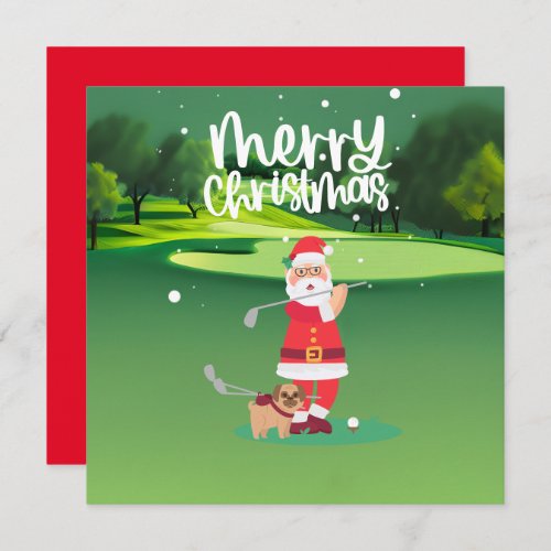 Golfer Santa Claus golfing on green on Christmas