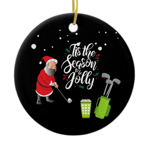 Golfer Santa Claus is golfing under snow Christmas Ceramic Ornament