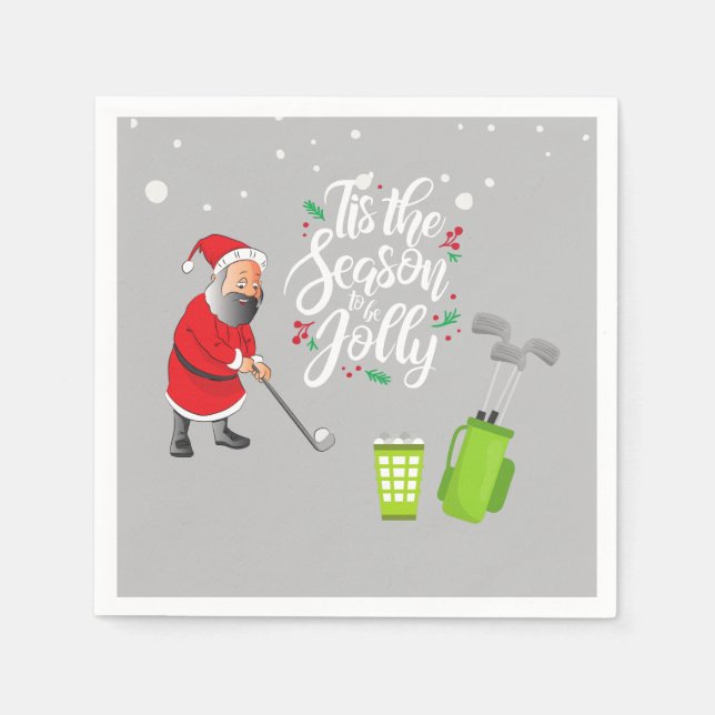 Golfer Santa Claus is golfing under snow Christmas Napkins (Front)