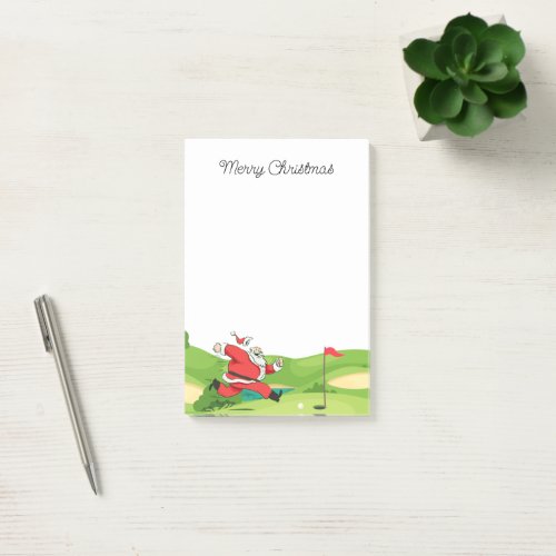 Golfer Santa Claus Merry Christmas at golf course  Post_it Notes