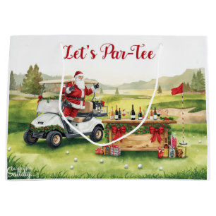 Golfer Santa Claus on Golf Course Christmas Large Gift Bag