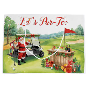Golfer Santa Claus on Golf Course Christmas Large Gift Bag