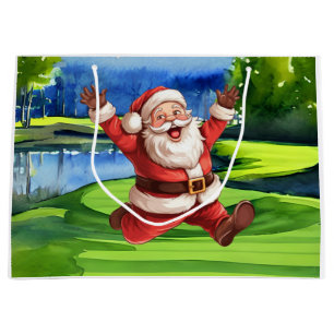 Golfer Santa Claus on Golf Course Christmas Large Gift Bag