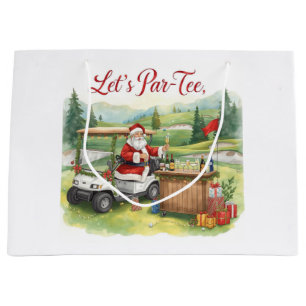 Golfer Santa Claus on Golf Course Christmas Large Gift Bag
