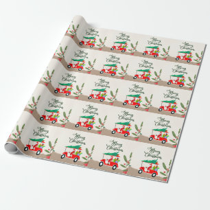 Golfer Santa Claus riding golf cart for Christmas Wrapping Paper