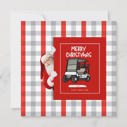 Golfer  Santa Claus with Golf Cart Merry Christmas Holiday Card