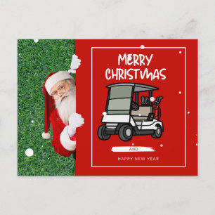 Golfer Santa Claus with Golf Cart Merry Christmas Holiday Postcard