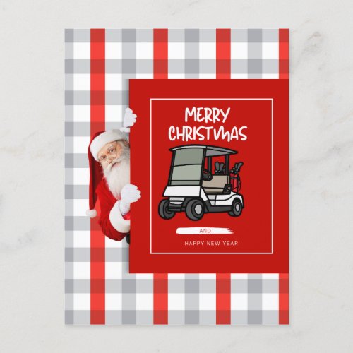 Golfer  Santa Claus with Golf Cart Merry Christmas Holiday Postcard