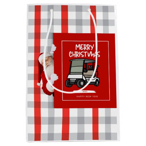 Golfer  Santa Claus with Golf Cart Merry Christmas Medium Gift Bag