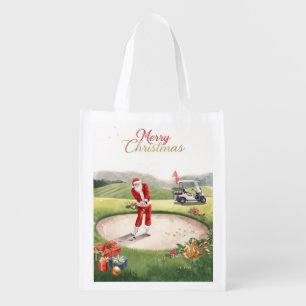 Golfer Santa in the Bunker Funny Golfing Christmas Grocery Bag