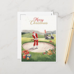 Golfer Santa in the Bunker Funny Golfing Christmas Holiday Postcard