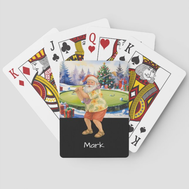 Golfer Santa is golfing wears Hawaii Shirt Poker Cards (Back)