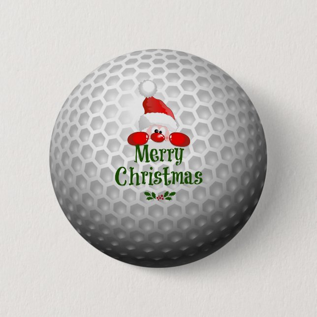 Golfer Santa, 'Merry Christmas' greetings Button (Front)