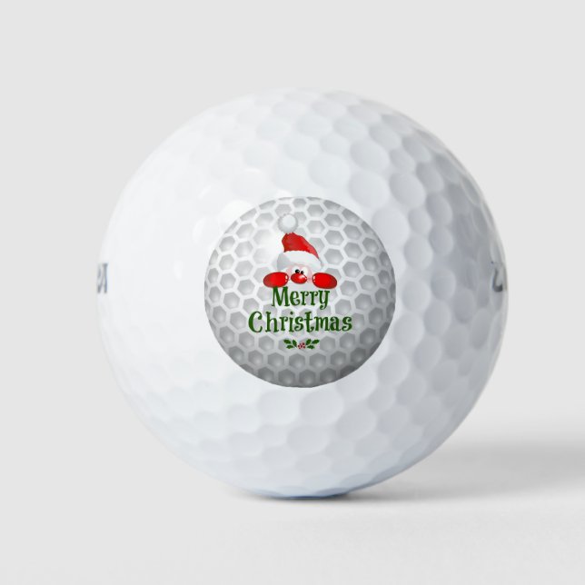 Golfer Santa, 'Merry Christmas' greetings Golf Balls (Front)