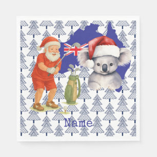 Golfer Santa with Koala Bear on Australia Map Napkins