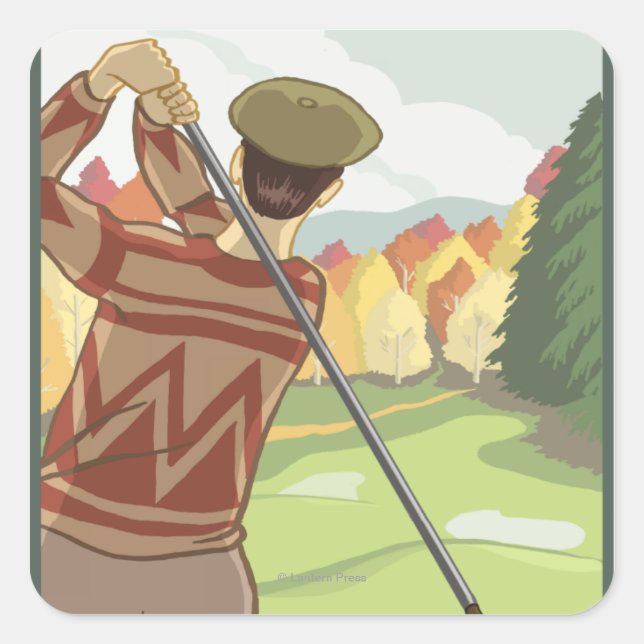 Golfer SceneMontanaVintage Travel Poster Square Sticker (Front)
