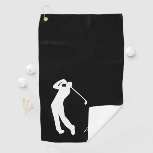 Golfer Silhouette Black White Monogram Golf Towel | Zazzle