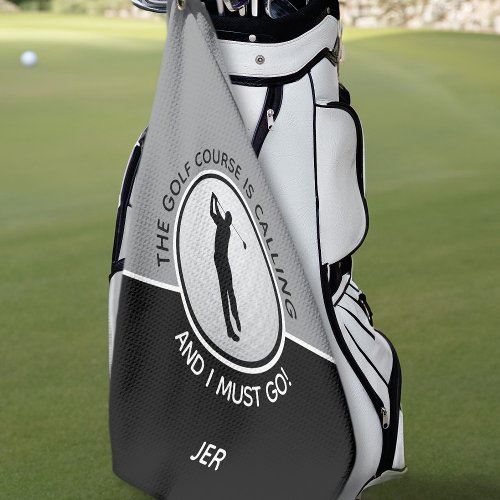 Golfer Silhouette Golf Course Quote Black Gray  Golf Towel