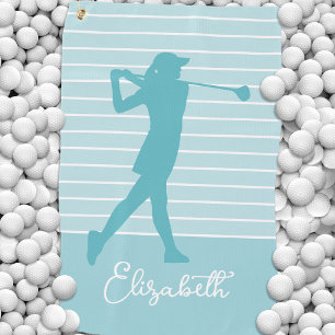 Golfer Silhouette Monogrammed Name Teal  Golf Towel