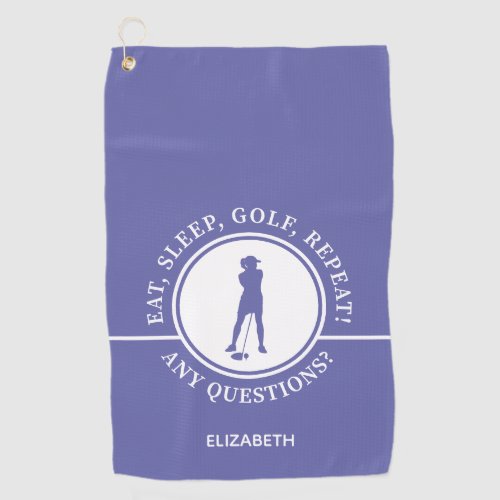 Golfer Silhouette Sports Periwinkle Blue Funny Golf Towel