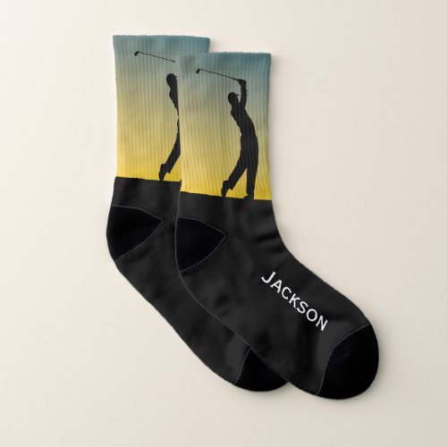 Golfer Silhouetted at Sunset Socks