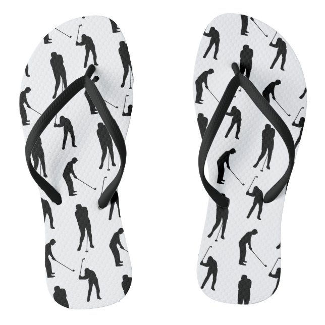 Golfer Silhouettes Black and White Pattern Flip Flops (Footbed)